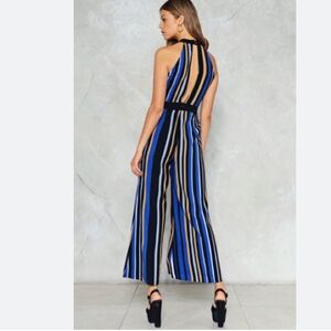 Nasty Gal “All the Stripe Moves” Halter Wide-leg Open Back Jumpsuit sz M